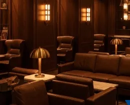 exclusive aerojets fbo lounge plush leather sofas wood paneling