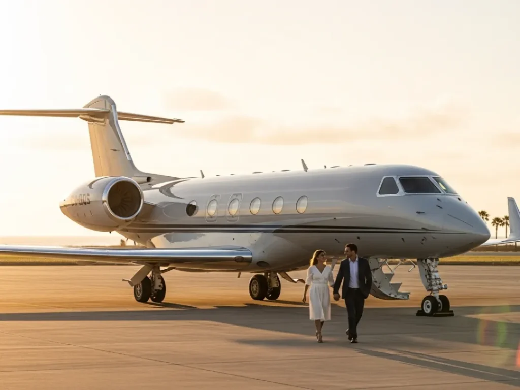 private jet charters luxury runway sunset gulfstream